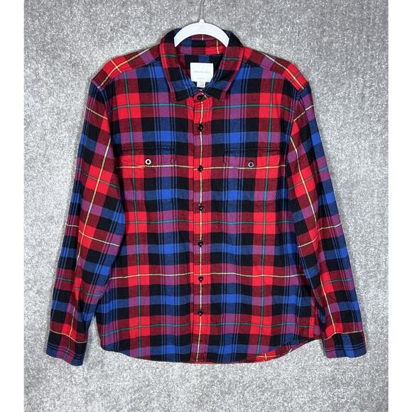 American Eagle Flannel Shirt Men Size XL Red‎ Blue Plaid Classic Fit Button Up - Picture 1 of 6